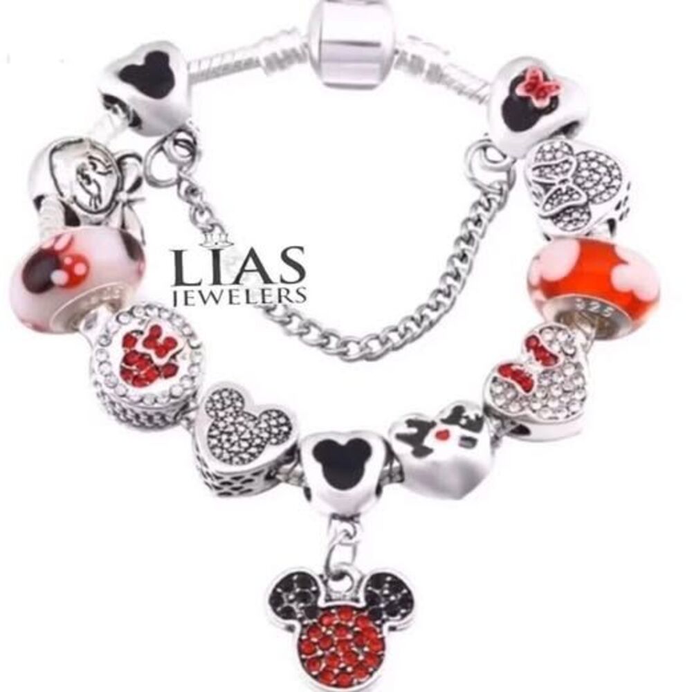 New 18 k white gold minnie mouse pandora style bracelet